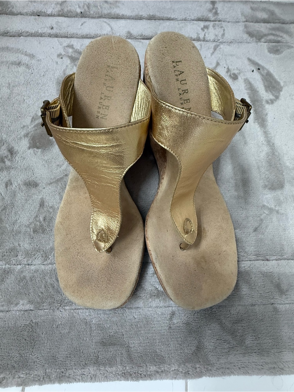 Lauren Ralph Lauren Metallic Gold Thong Sandals with Buckle
